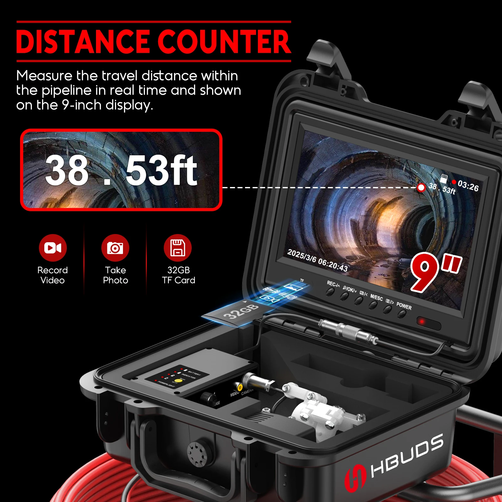 

Anysun Sewer Camera 9'' 512Hz Self Leveling 32GB DVR Card Video Recording 7mm Cable Well Pipe Inspection Sewer Pipeline Camera