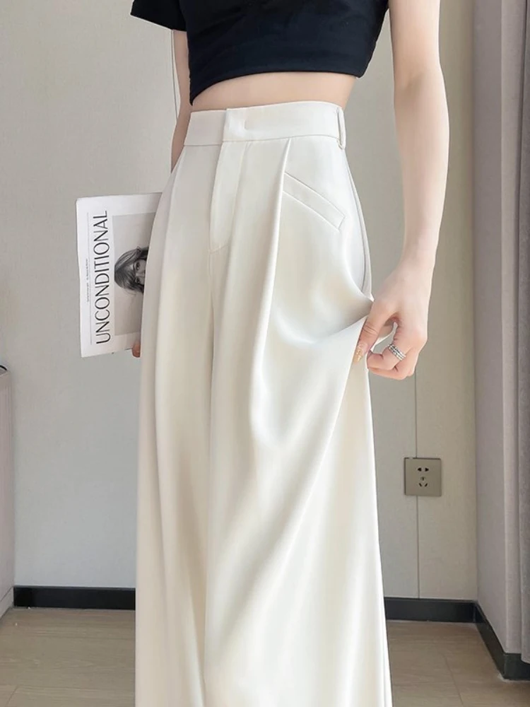 Pantalon blanc à jambes droites pour femmes, nouveau Dra, jambes larges, taille haute, Long, coréen, pour les déplacements, vent, été 2025