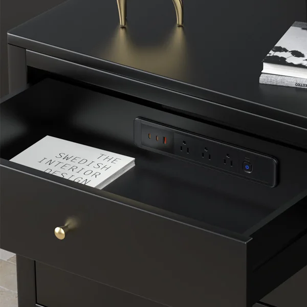 US Power Recessed Power Strip with 5 Outlets 65W USB-C Port,Desk-Mounted Hidden Electrical Outlet Drawer Outlet Desk Organizer