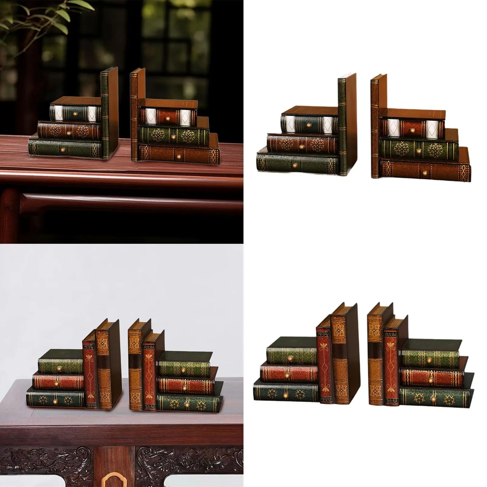 2 Stuks Nep Boek Ornament Boekensteunen Houten Met Opbergladen Boek Houders Boek Stoppers Voor Thuiskantoor Slaapkamer Desktop Decor