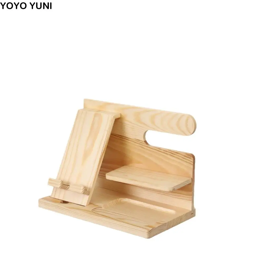 

Держатель для телефона из цельного дерева, устойчивый дизайн с пазами, экономия места, органайзер для часов, съемный брелок, стеллаж для хранения кошелька