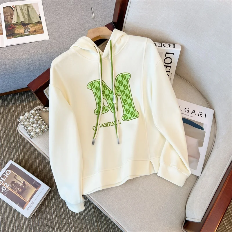 

2023 New Arrival Autumn Women Casual Loose Long Sleeve Hooded Collar Pullovers Preppy Style Letter Print Sweet Cute Hoodie V743