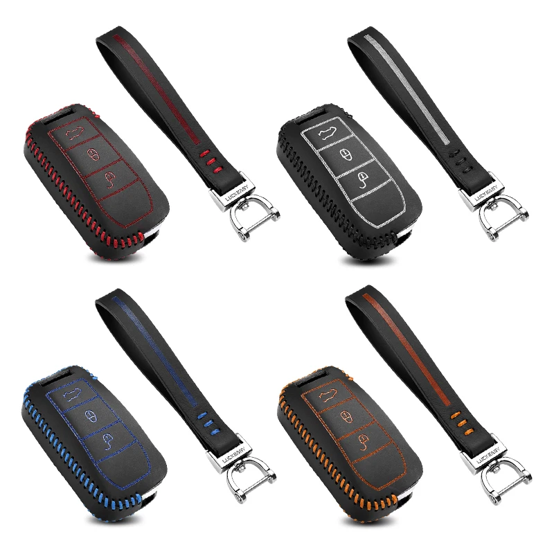 LUCKEASY For porsche cayenne 2007 2008 leather Smart Remote key Case Cover Holder