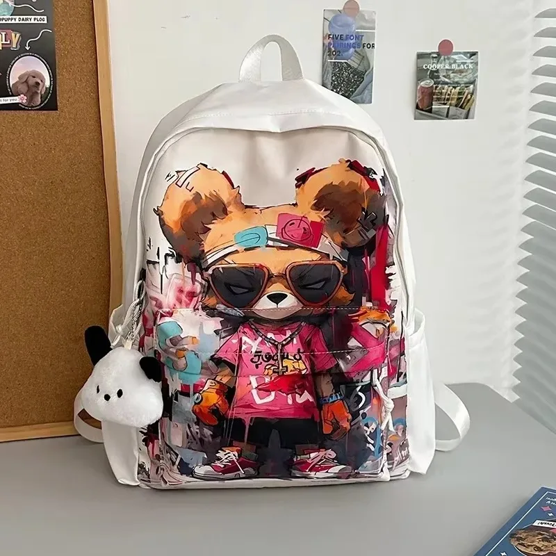 

2025 Personality Hot Trendy Nylon Backpacks Fashion Casual Versatile Cartoon Print Schoolbag for Women Super Cool Large Capacity