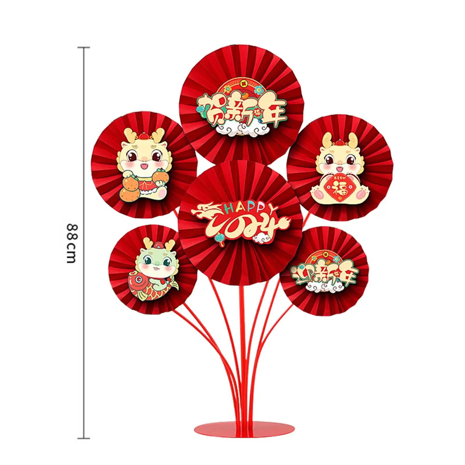 2024 Chinese New Year Decorations Blessing Characters Paper Fan Statue