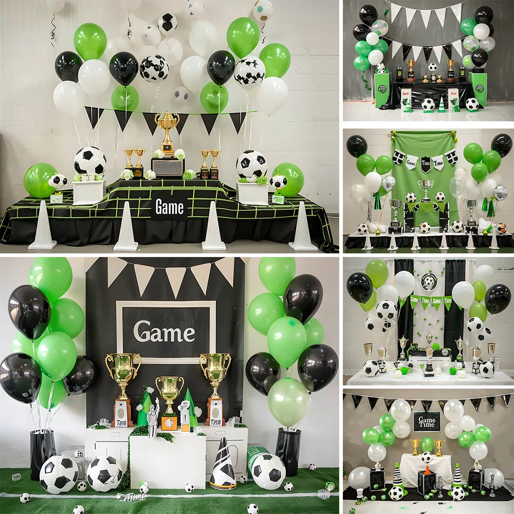 Adult Football Game Birthday Party Background Banner Green Grass Black White Balloon Backdrop Decor Kids Boy Cake Smash Photo