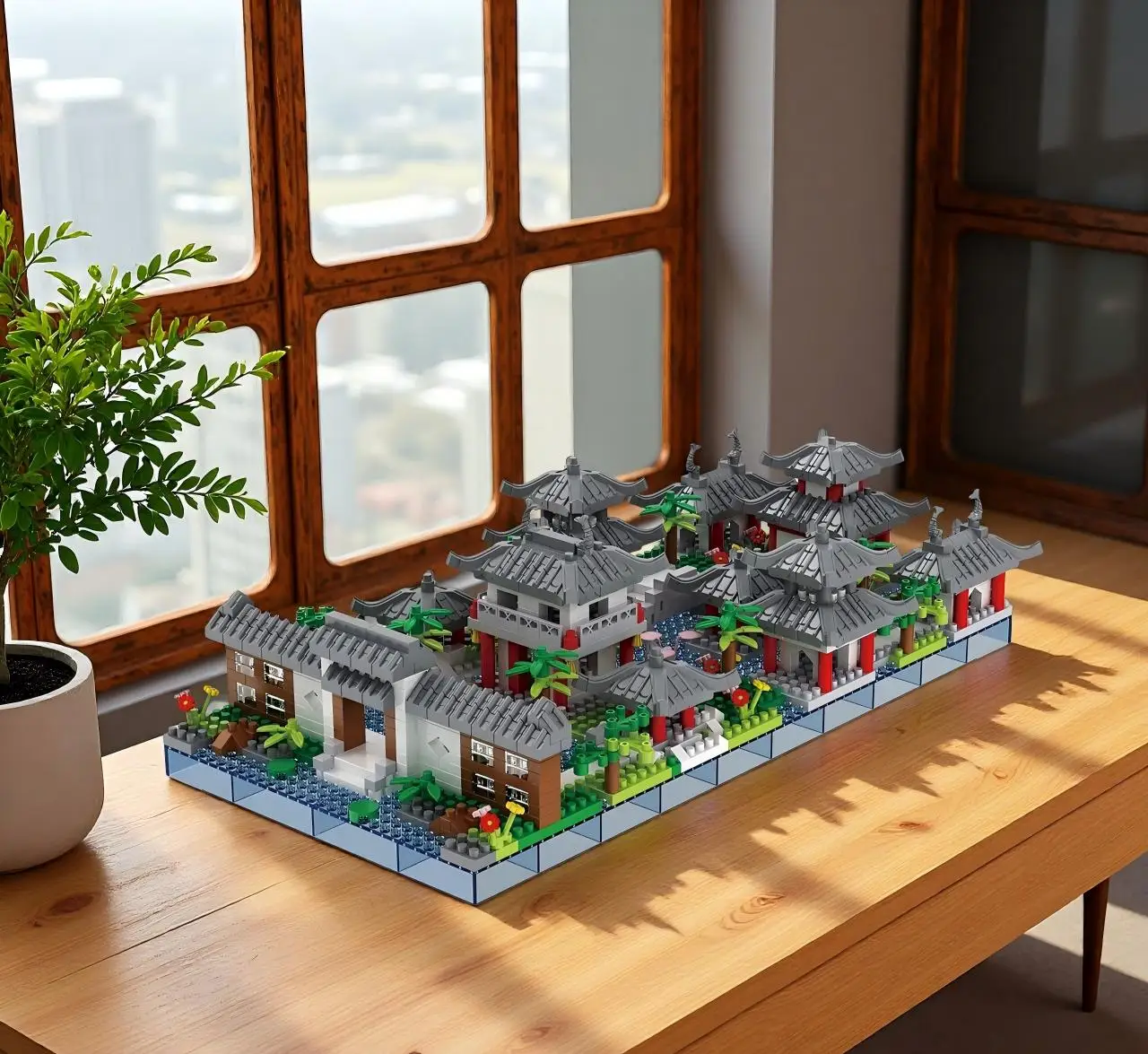 suzhou garden bricks, chinese courtyard model, ancient garden micro blocks, oriental landscape building toy
