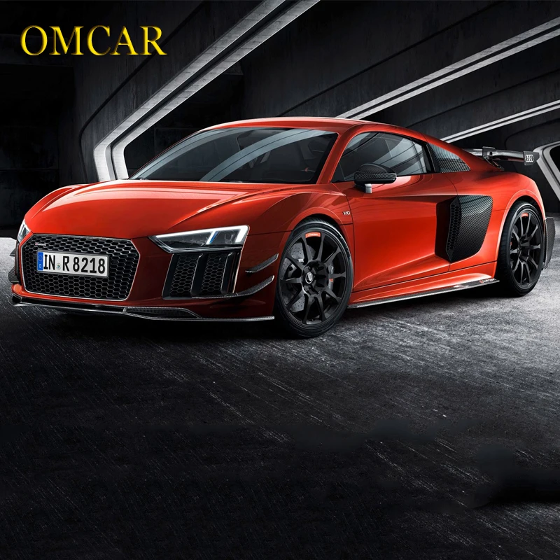 Kit de carrocería de carbono seco estilo rendimiento parachoques delantero labio Canards falda lateral parachoques trasero alerón trasero para Audi R8 2016-2020