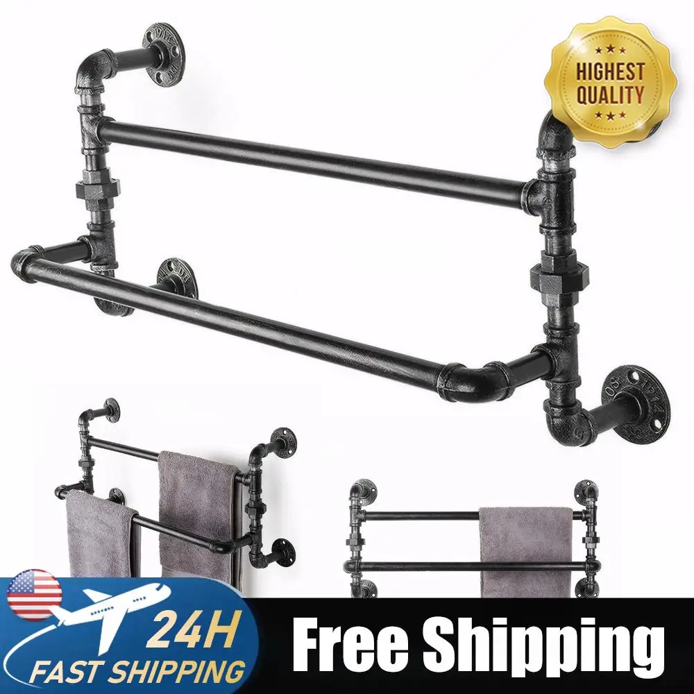 

Винтажная промышленная настенная вешалка для полотенец из кованого железа в стиле рустик, полка для ванной комнаты для банных полотенец и мочалок