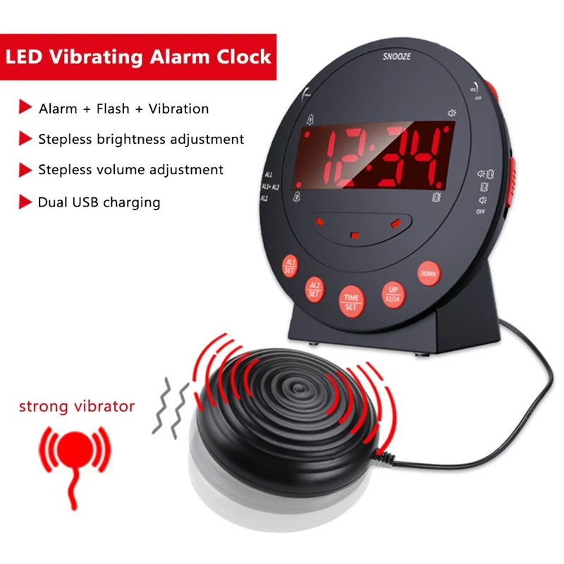 Stepless Volume Adjustment Electronic Alarm Clock Digital Desk Powerful Vibration Clocks