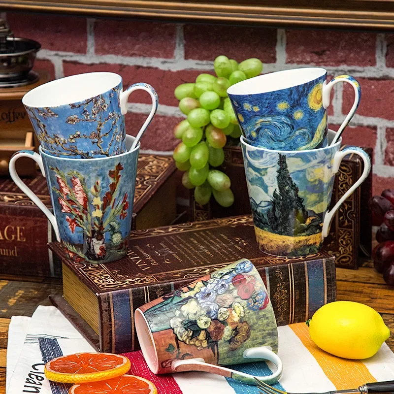 

Van Gogh Bone China Mug Large Capacity Creative Personality Literary Oil Painting Cup Household Ceramic Cup Gift Box Ceramic Mug