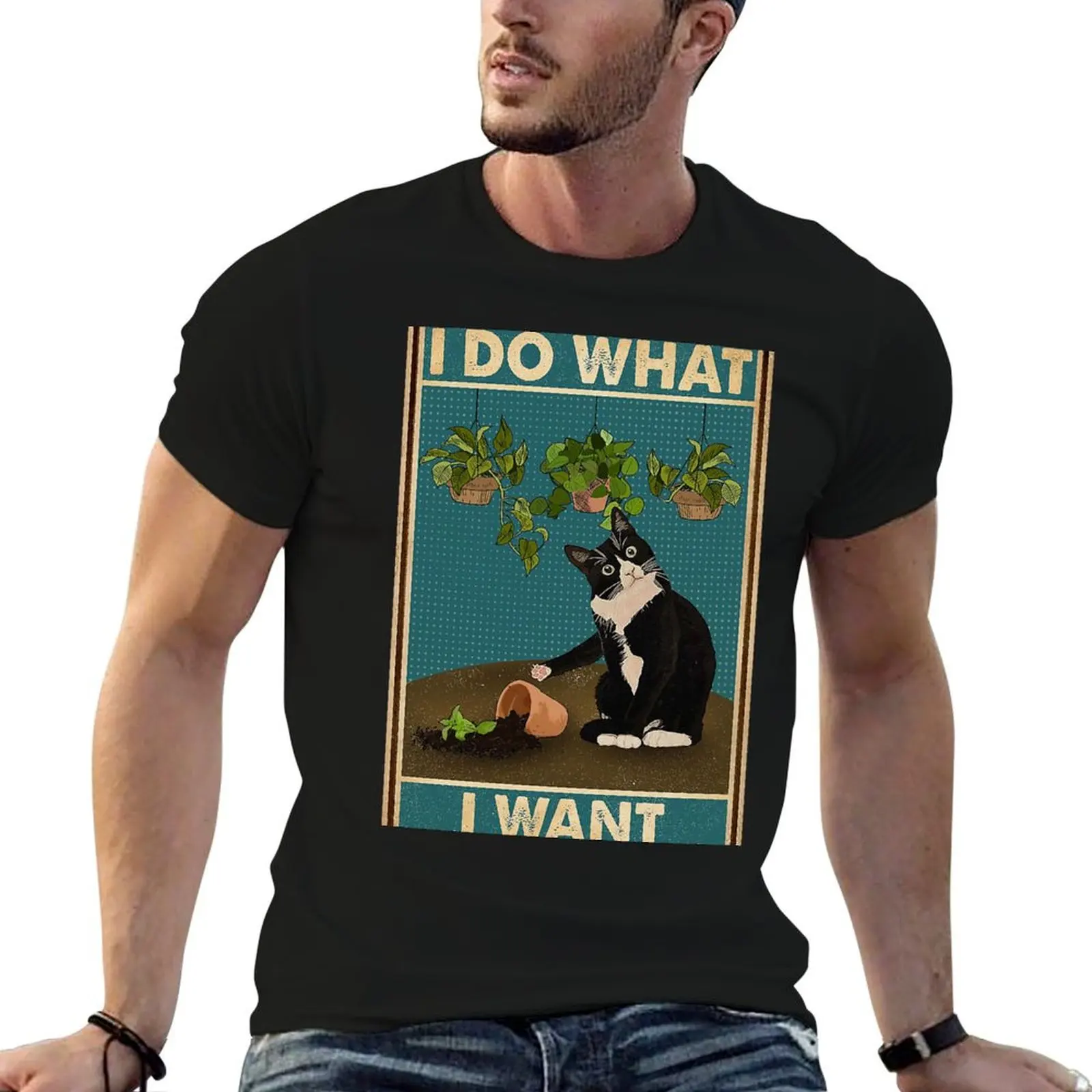 

cotton Quotes t package Tuxedo for t-shirt black Cat man designer Gardening T-Shirt Funny plain shirt man