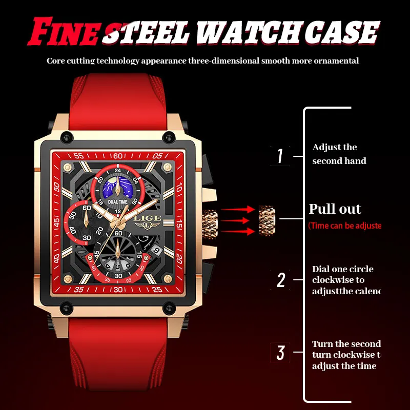 LIGE New Military Watch For Men Fashion Business Red Silicone Quartz Men Watch Top Brand Luxury Waterproof Sports Chronograph