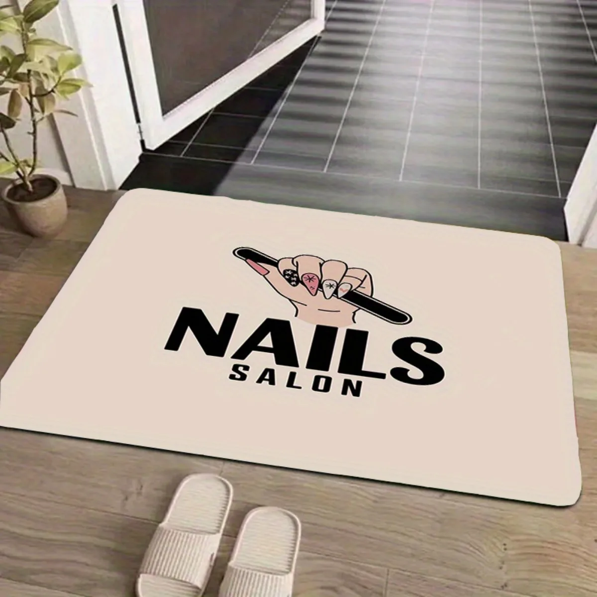 Nails Salon Design Non-Slip Absorbent Flannel Mat - Soft, Washable, Colorfast, Rectangular Bath Mat for Living Room, Bedroom