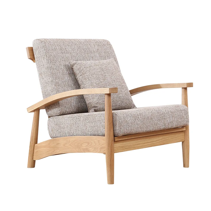 

Nordic all-solid wood sofa, modern small apartment living room fabric combination white oak sofa