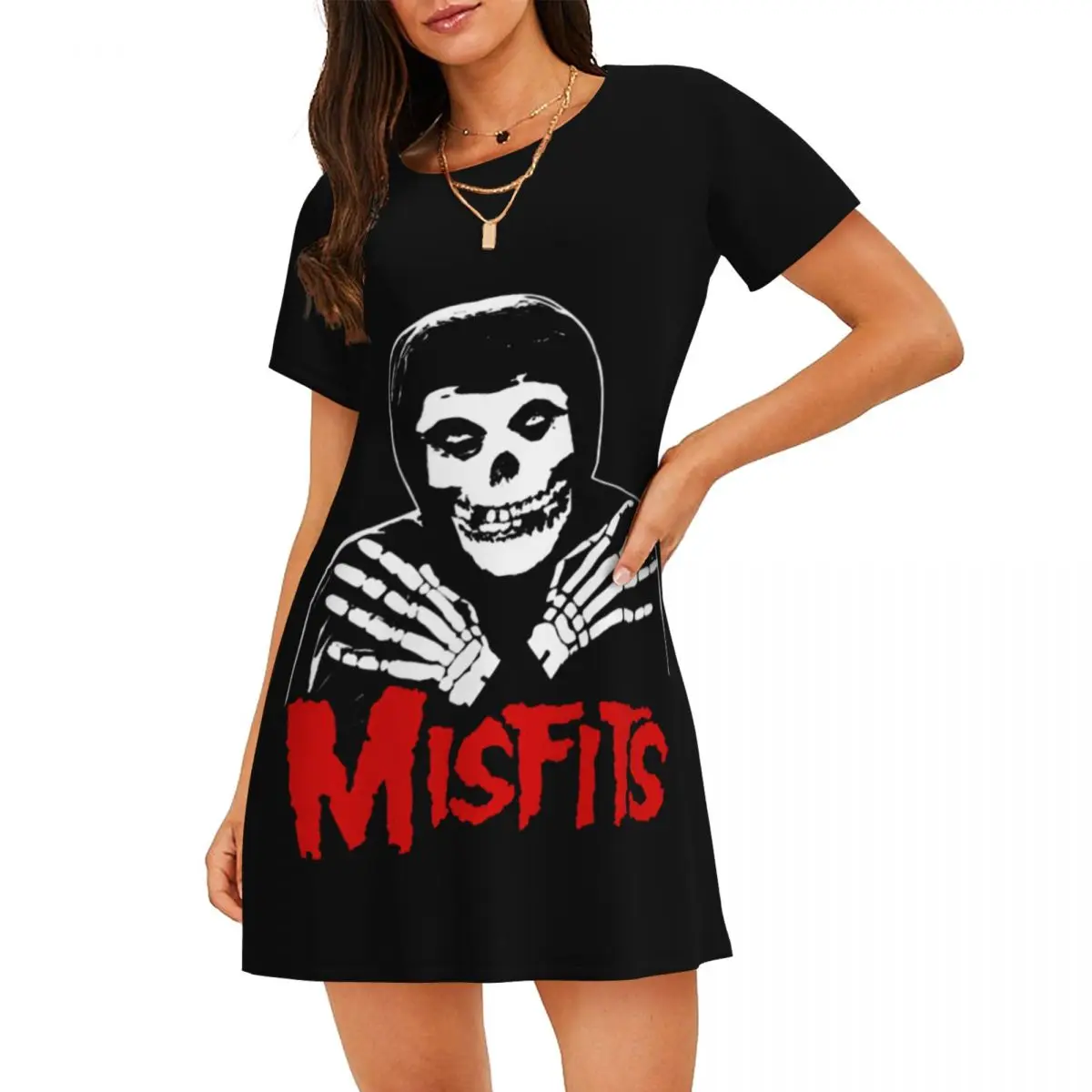 

Женская ночная рубашка Heavy Metal The M-Misfitses Skull с короткими рукавами и принтом ужасов в стиле панк, ночные рубашки с короткими рукавами, ночные рубашки