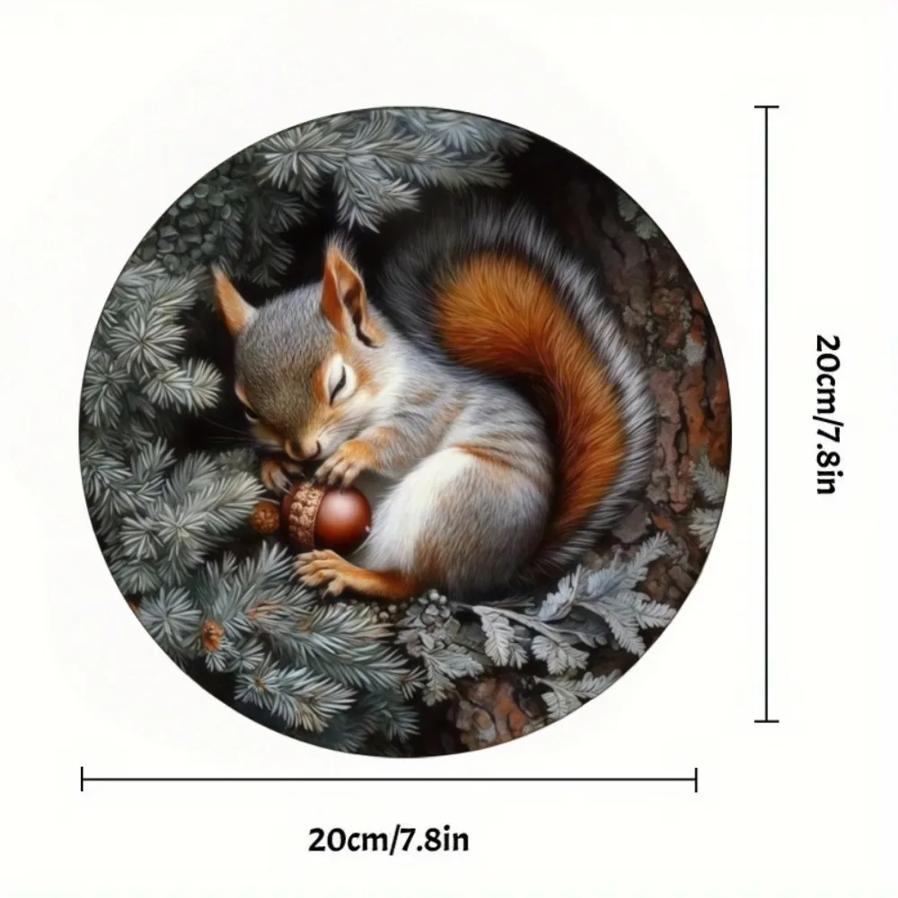 2D Hibernating Squirrel Circular Wooden Sign, Winter Theme, Suitable for Home, Room, Office, Caf É, Garage, Bar Decoration, Gift