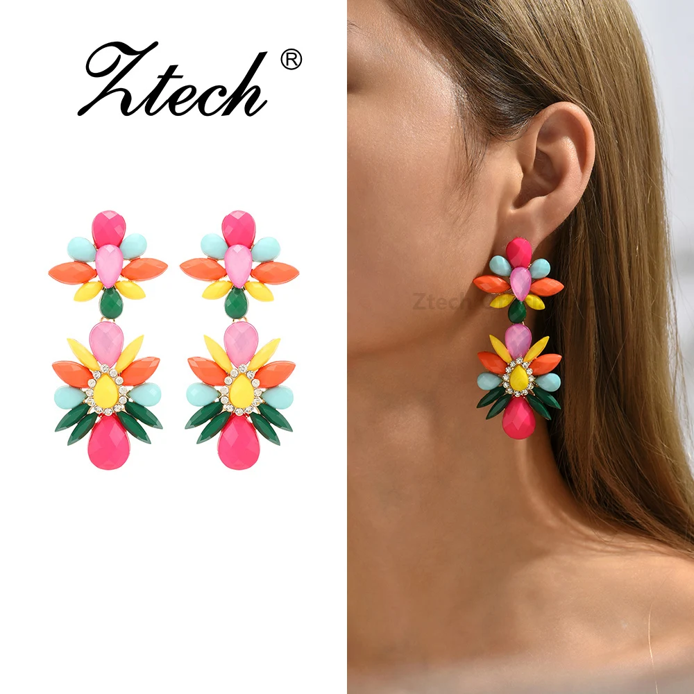 New Cute Colorful Resin Flower Dangle Drop Earrings For Women Fashion Elegant Accessories Romantic Wedding Party Luxury Jewelry