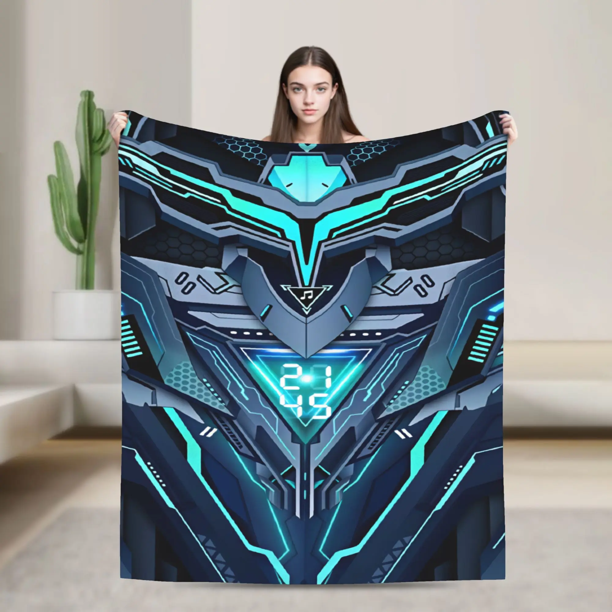 Neon Mechanical Robots Printing Flannel Blankets Spring  Soft Throw Blanket for Kids Outdoor Funny Bedspread Sofa Bed Cover
