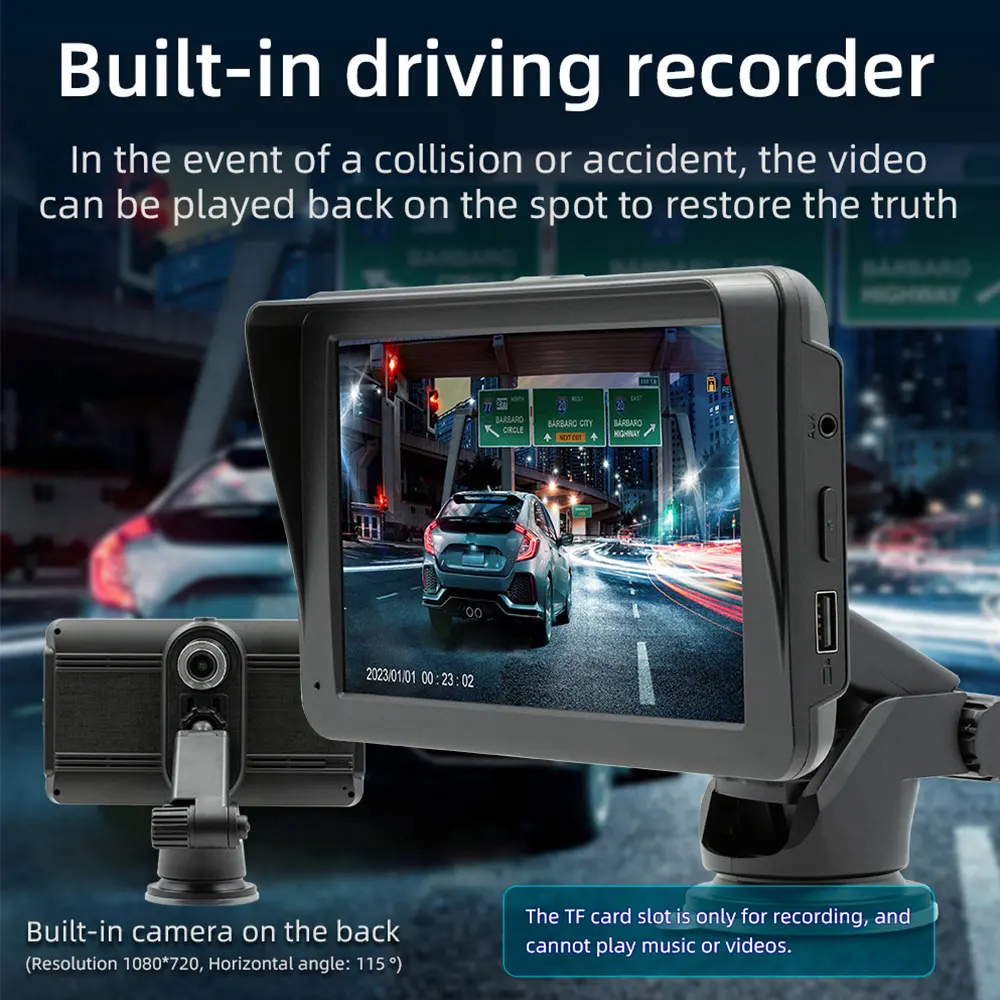 7inch Wireless CarPlay & Android Auto Touch HD Screen Car Player Easy-to-Install Vehicle Video & Music Display TF Card B5570R