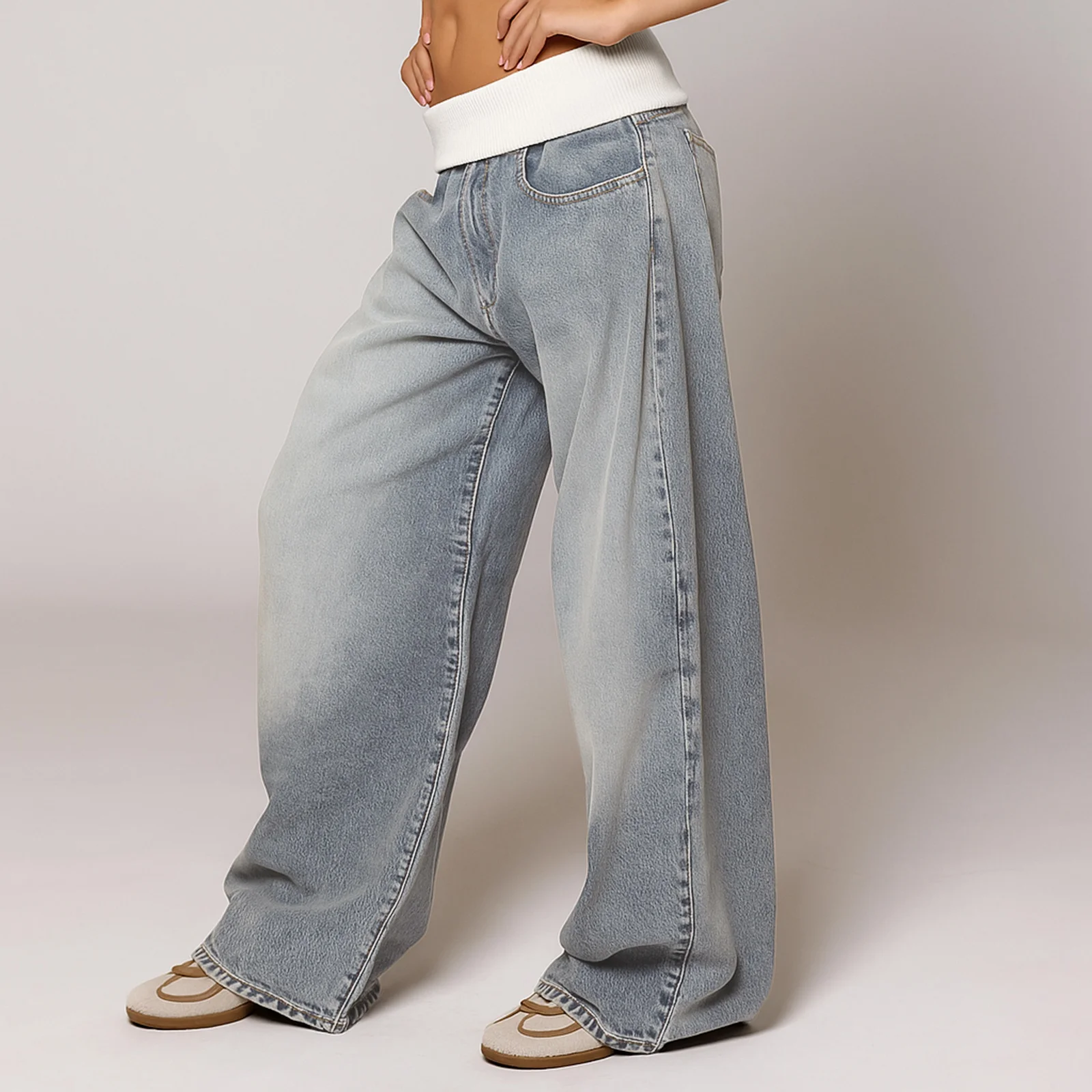 Y2K Hip-hop Nähte Mode Retro Jeans Weiblichen Koreanischen Stil Casual Einfache Ätherisches Breite bein Hosen Lose Overalls für mädchen