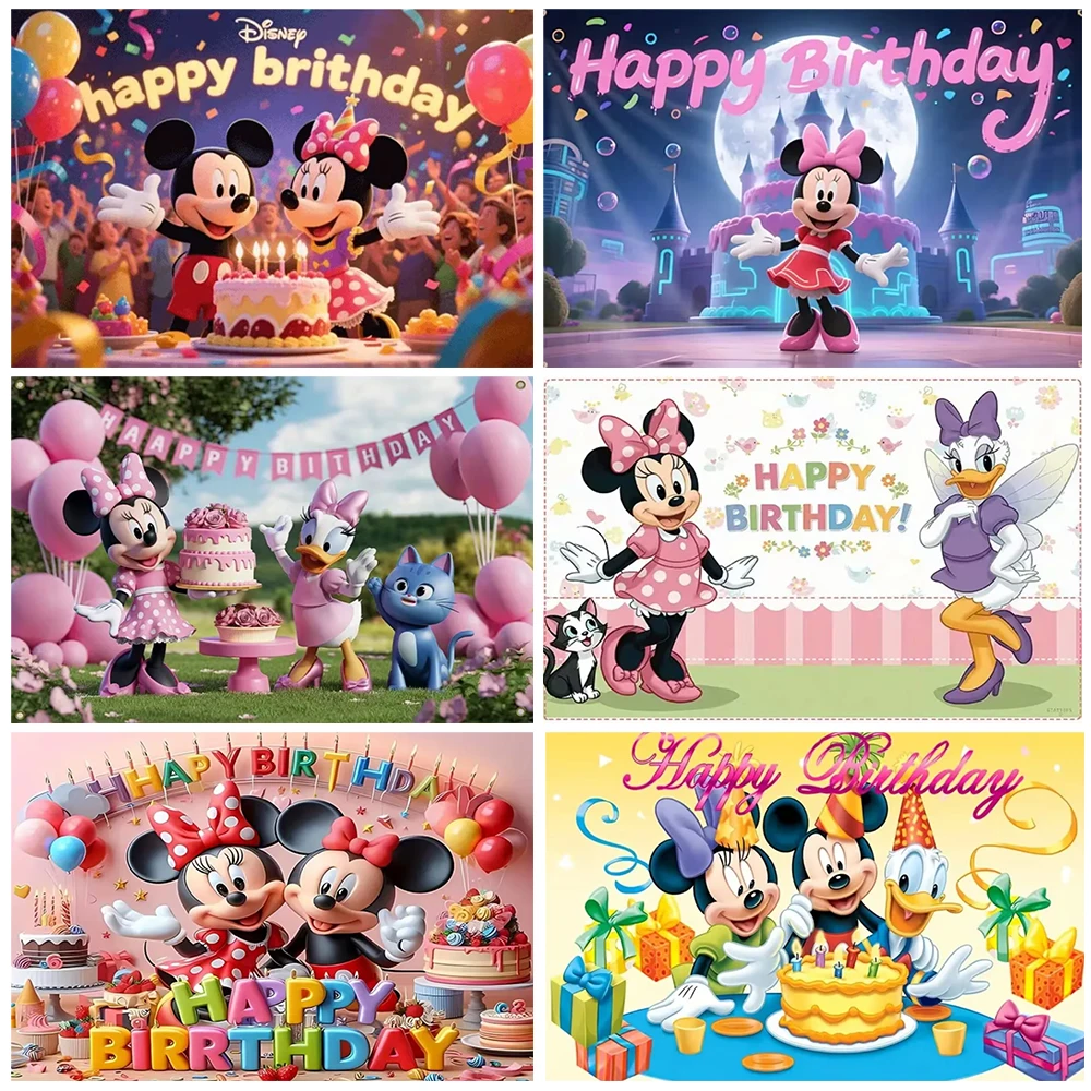 

Disney Minnie Mouse Photography Backgrounds Birthday Party Supplies Baby Shower Balloon Photography Decoration Banner