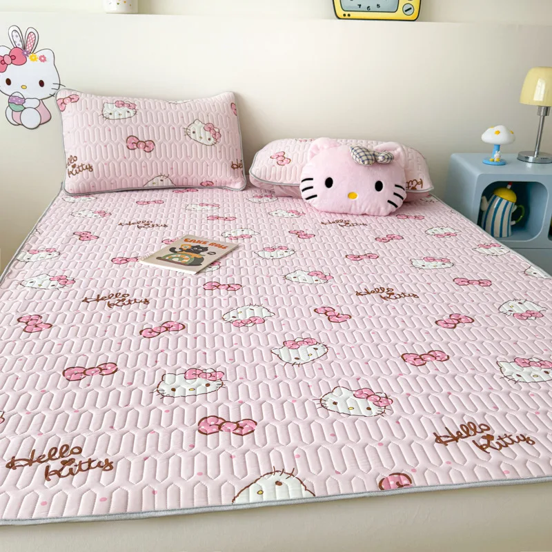 

Sanrio Natural Latex Summer Cooling Mat Hello Kitty Kuromi Cool Touch Pillowcase 1.5*2m Mattress Pad Soft Breathable Bedding Set