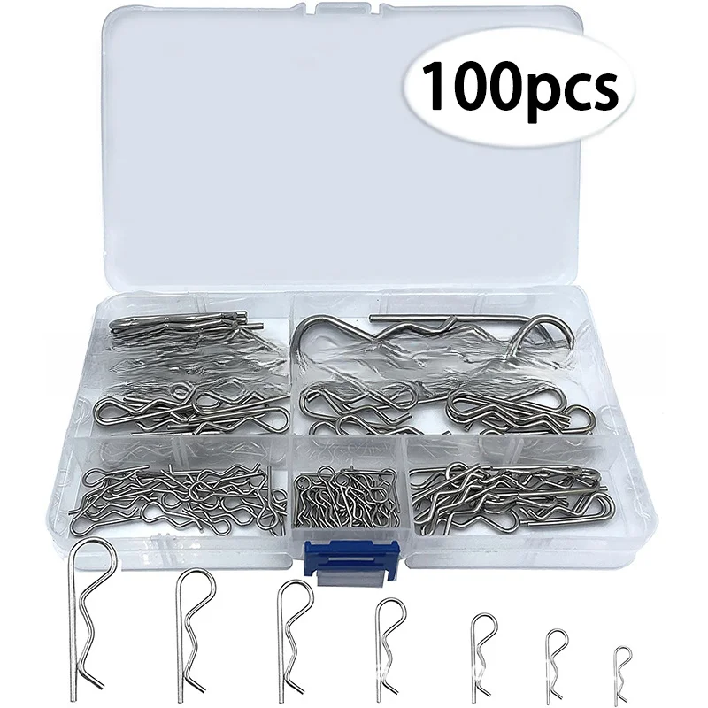 Galvanized R Type Cotter Pins 60pcs or 100pcs Boxed Assortment with 304 Stainless Steel Variants for Heavy Duty Applications