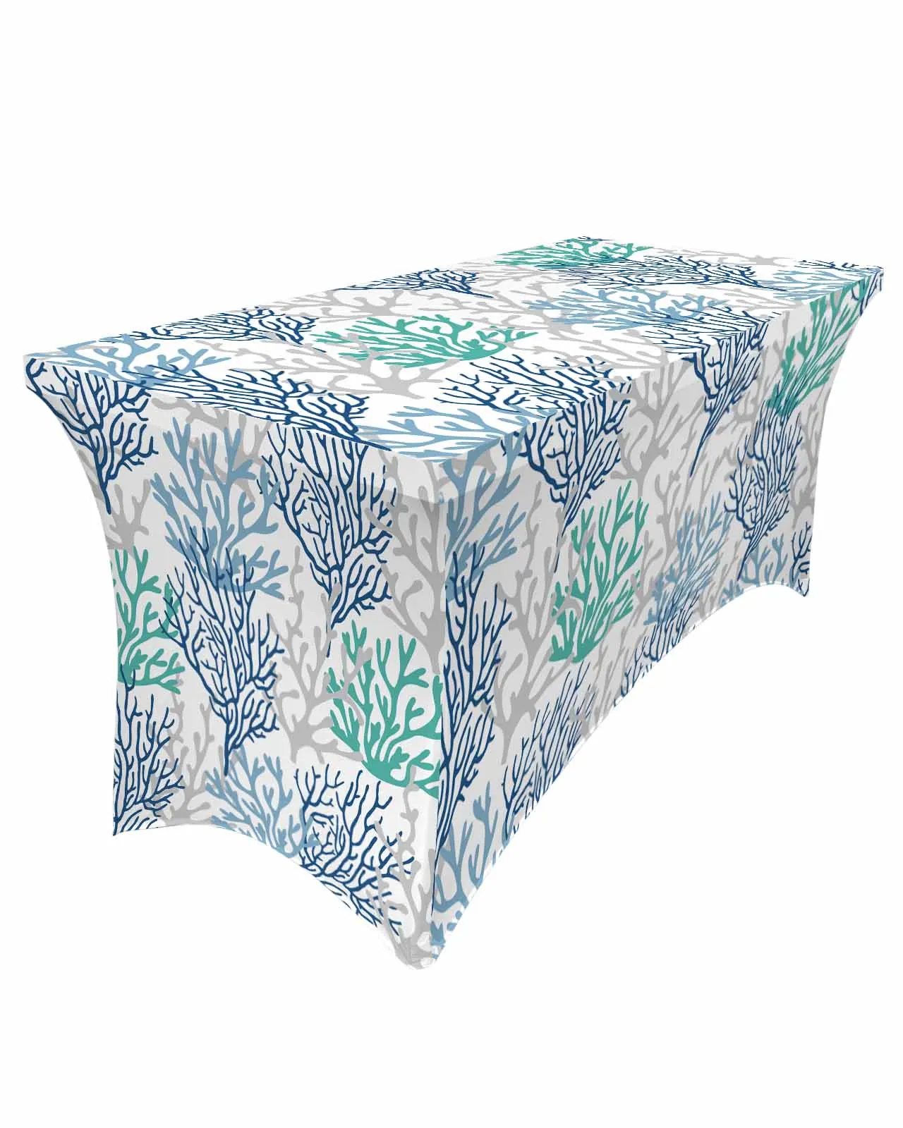 

Marine Organisms Coral Blue Green Gray Rectangular Elastic Table Skirt Wedding Table Cover Kitchen Dining Table Tablecloth