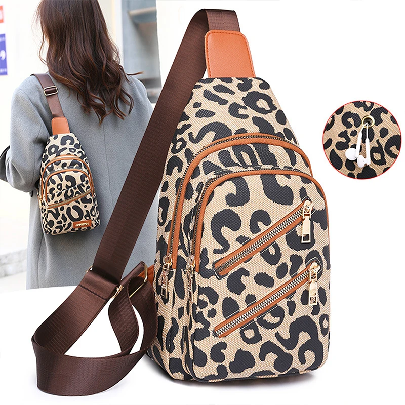 Vintage Leopard Printed PU Chest Bags For Women Anti-theft Backpack Female Stylish Shoulder Crossbody Bag