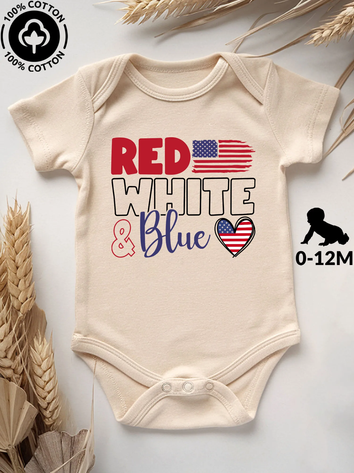 

Красно-бело-синий комбинезон-боди унисекс для малышей, 100% хлопок, мягкий, всесезонный, бежевый, для ползания, 190 г/м²