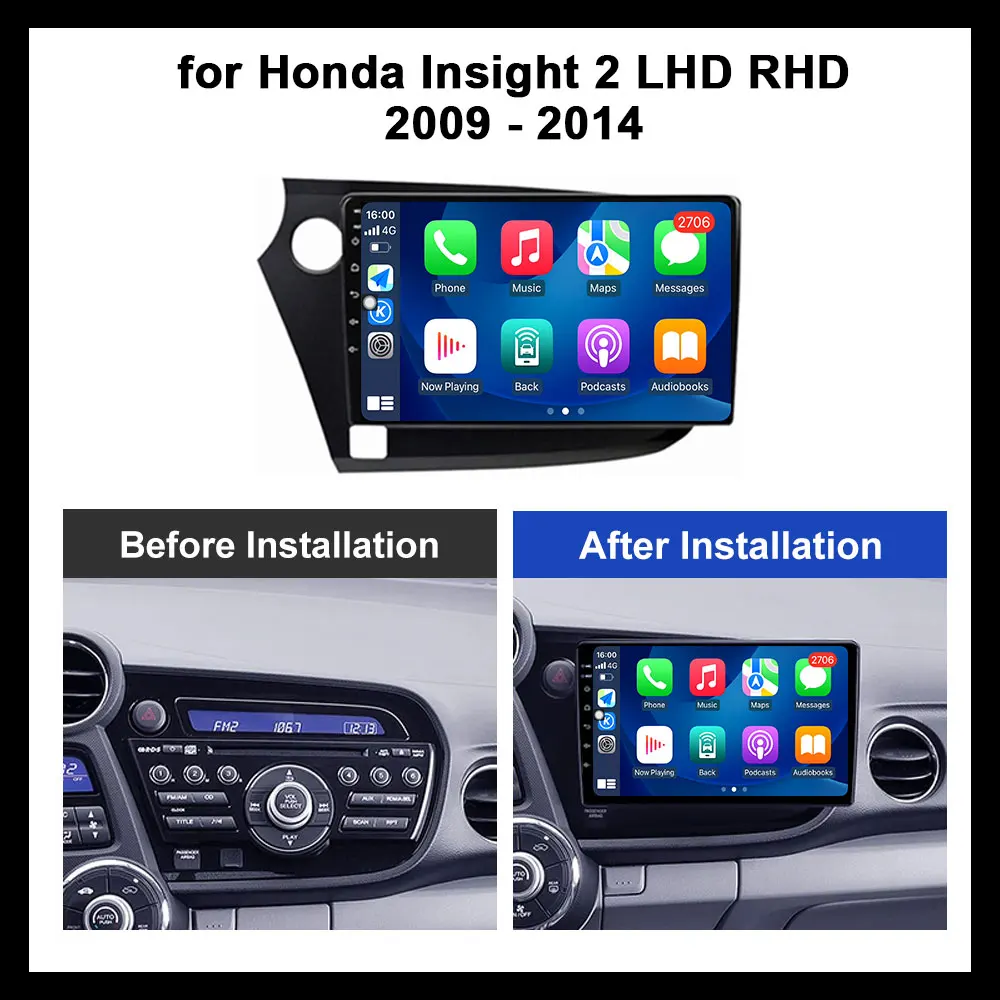 Per Honda Insight 2 LHD RHD 2009 - 2014 GPS Navi Android OS 9 pollici Car Audio Lettore radio multimediale Schermo HD Wireless Carplay