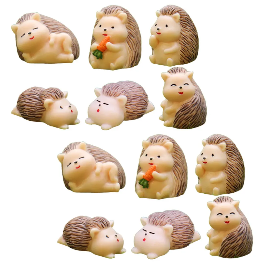 

12 Pcs Resin Hedgehog Figurines Mini Animal Decor Cartoon Style Desk Garden Ornaments Craft Supplies Tiny