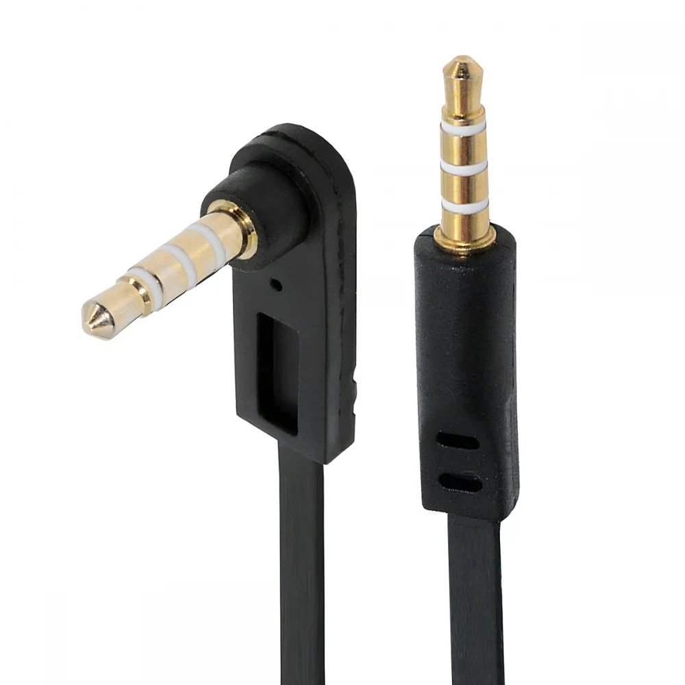 AUX 3.5mm 4 Poles Audio Stereo Male to Male Extension Cable 3.5mm jack Cable Ultra Slim Flat 90 Degree Right Angled 15cm