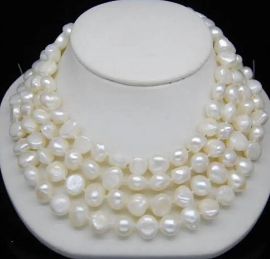 

Excellent 9-10mm White color Cultured Irregular pearl Necklace 48''