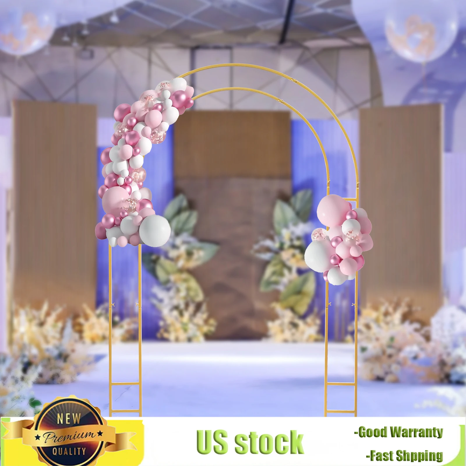 7.2ft Double Tube Design Gold Metal Wedding Arch for Plant Climbing, Photo Booth Backdrop, Party Decor, Elegant Event Background