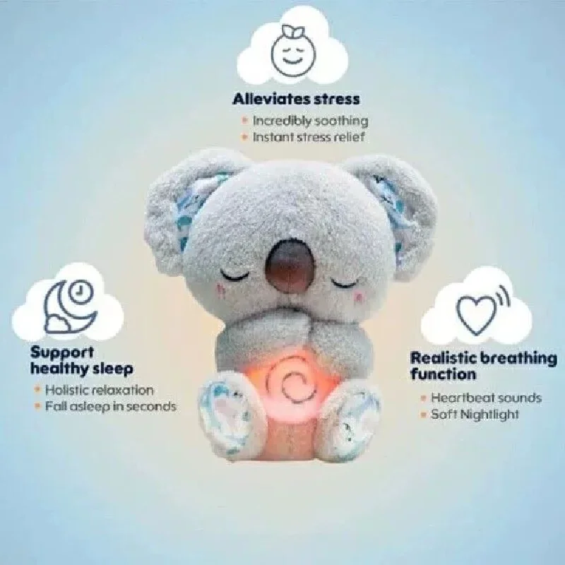 Leuke Koala babygeluidsmachine met muziekverlichting Ritmische ademhaling Beweging Comfortpop Pluche knuffeldier voor pasgeboren baby's