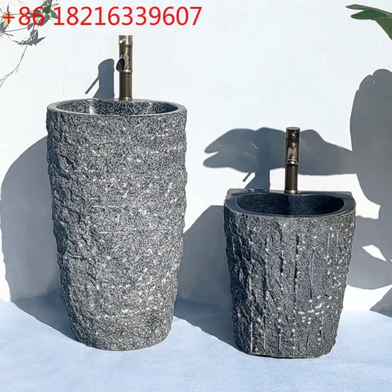 YAO Natural Stone Integrated Wash Basin Column Outdoor Floor Sink for Villa Garden Pool Area Durable Pedestal Hand Washing
