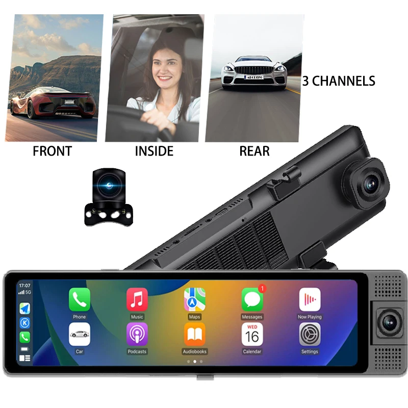 OEM Carplay Android Auto 4G Remote Monitor 3 Channels Rearview DVR Camera for Car