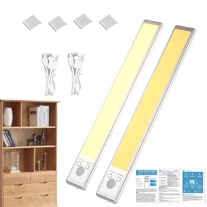 

Under Cabinet Lights Motion Sensor Warm Lamp 2200mAh USB Rechargeable Closet Lights Adhesive 3 Levels Dimmable Under Counter