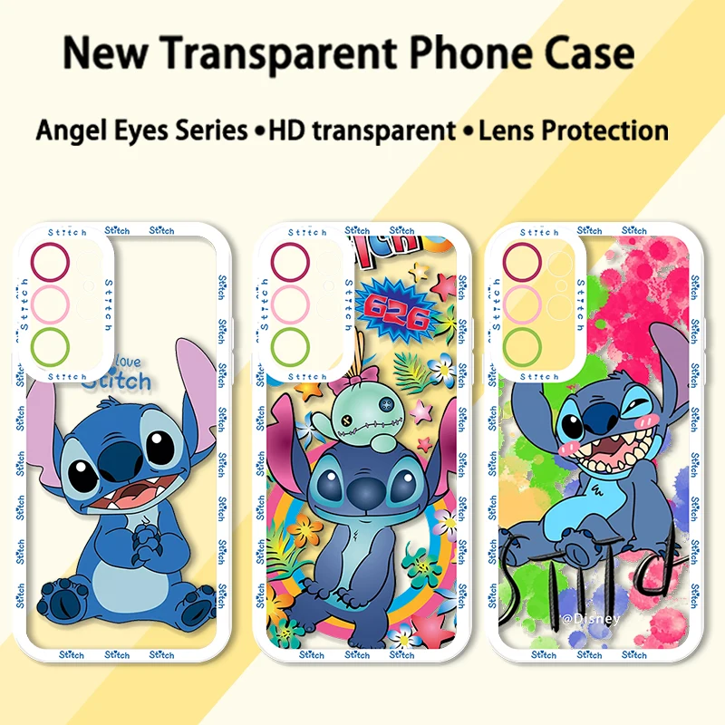 Disney Cute Stitch For Samsung Galaxy S24 S23 S22 S21 S20 Pro FE Ultra A23 A52 A53 A71 Angel Eyes Transparent Phone Case