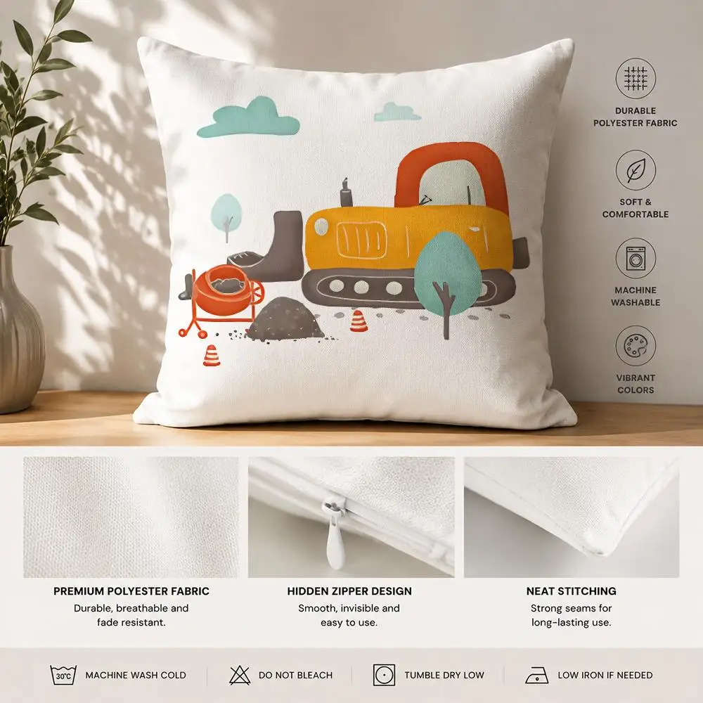 Cartoon Construction cars Cushion Cover Square Decorative Sofa Cushion Cover Bedroom Living Room Home Decor Halloween Gift