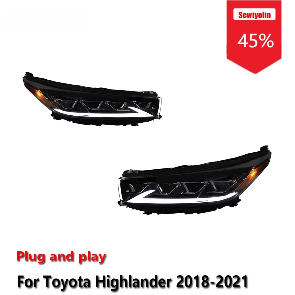 

Автомобильные светодиодные фары Sewiyolin в сборе для Toyota Highlander 2018-2021, противотуманные фары DRL, стоп-сигнал поворота, лампа Plug and Play