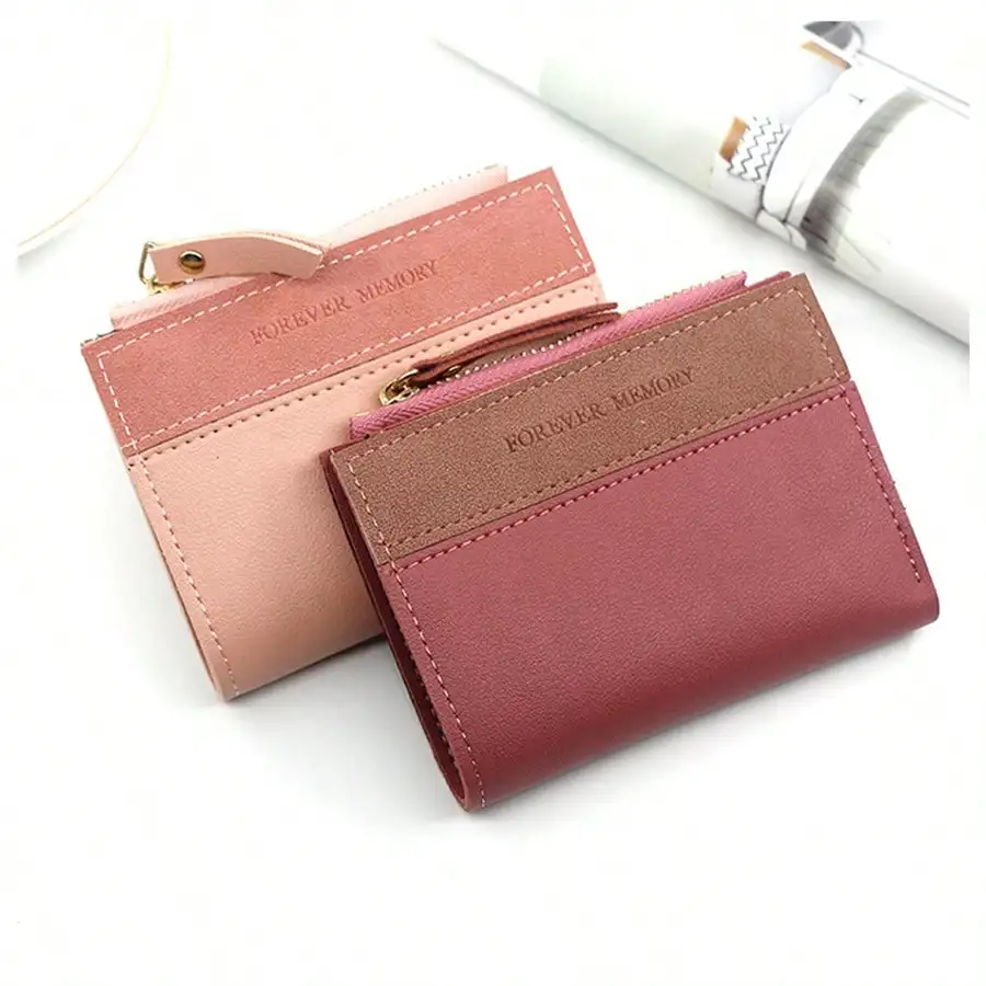 

1pc Fashionable Multi-Color Bi-Fold Buckle Short Wallet Multi-Card Slot ID Card Photo Collection Bag Perfect Coin With Zipper Mu