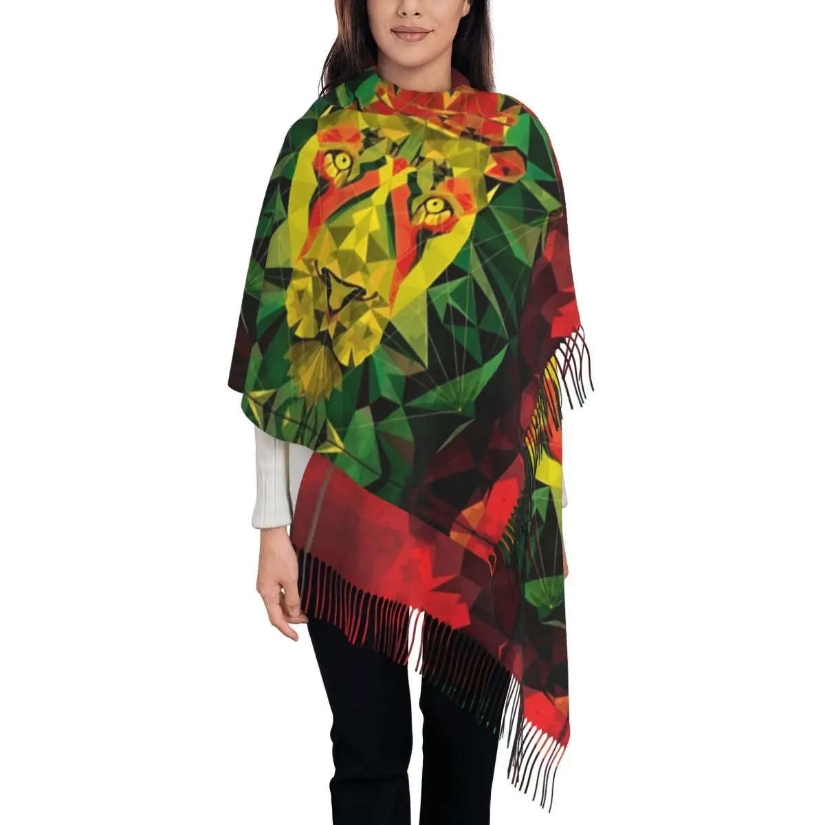 

Womens Tassel Scarf Rasta Lion King Large Super Soft Shawl Wrap Reggae Daily Wear Cashmere Scarf