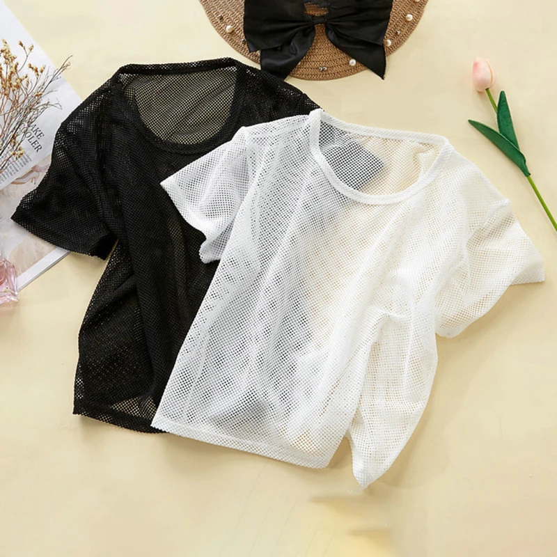 Women's Mesh Yoga Shirt Sexy Short Sleeve T-Shirt Sport Top Blouse Cover Up Quick Dry Gym Clothes Running Fitness Tank Sportwear