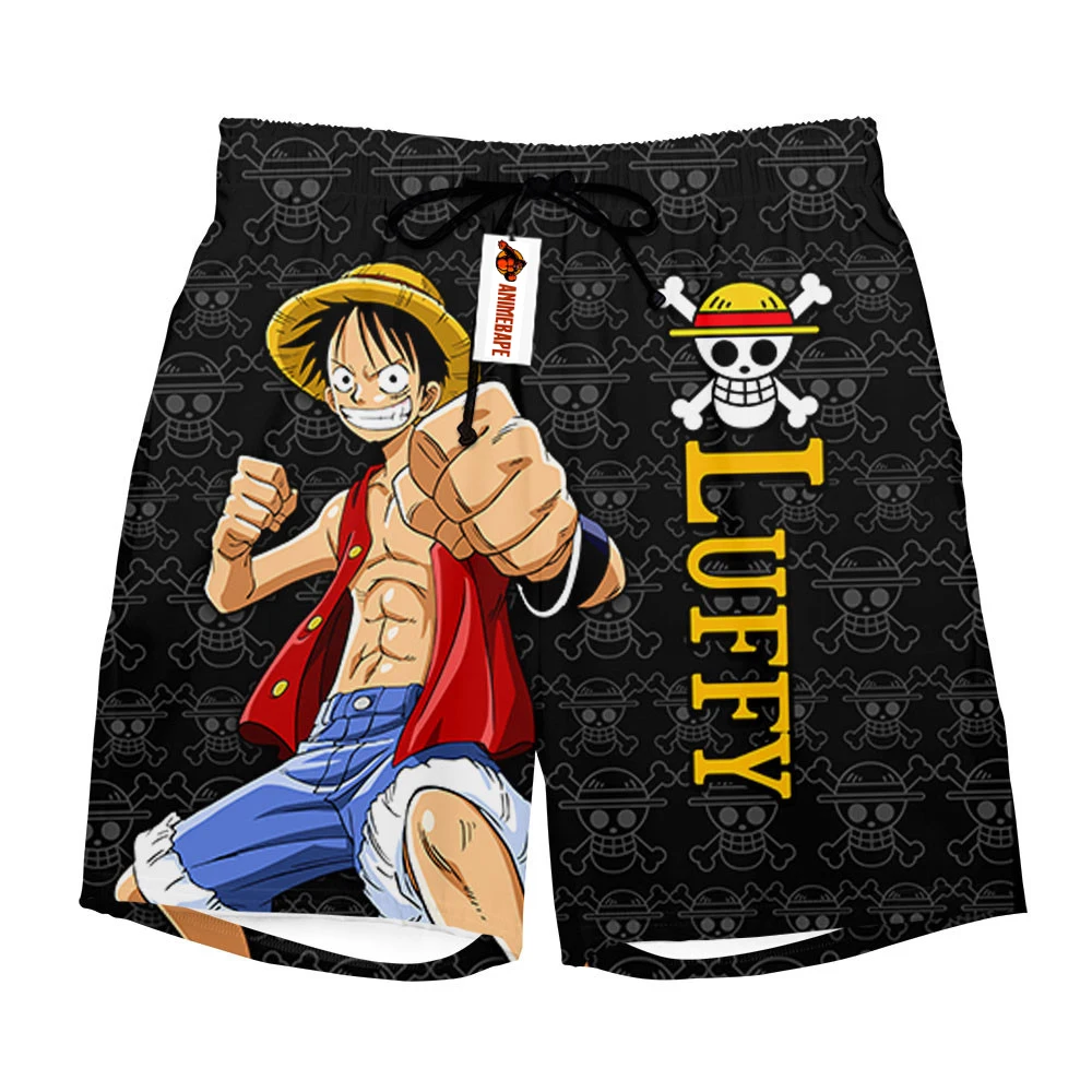 

One Piece Luffy Straw Hat Jolly Roger Manga Graphic Quick Dry Shorts Men Moisture Wicking Breathable Beach Swim Trunks Anime