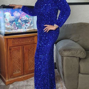 Romagische elegante weibliche Modesto dehnbar blau königsblaues Kleid Ballkleid Langarm formelle Meerjungfrau Partykleid in der Nacht 2024 8 Hauptverkäufe Modesto Frauenkleider - №8