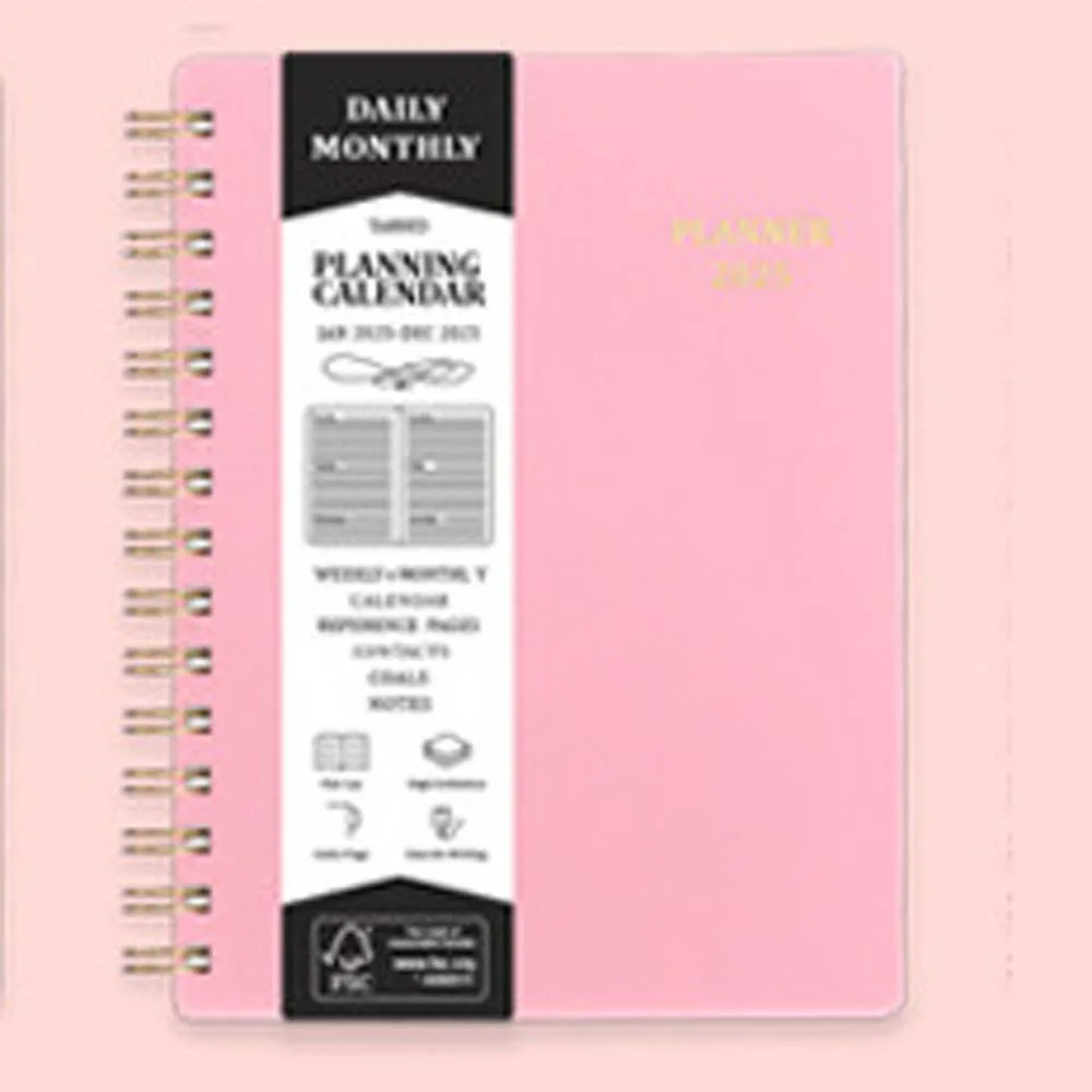 Con etichette indice Bobina 2025 Planner Notebook Piano giornaliero 365 giorni A5 Agenda Notebook Agenda settimanale accademica Diario Blocco note