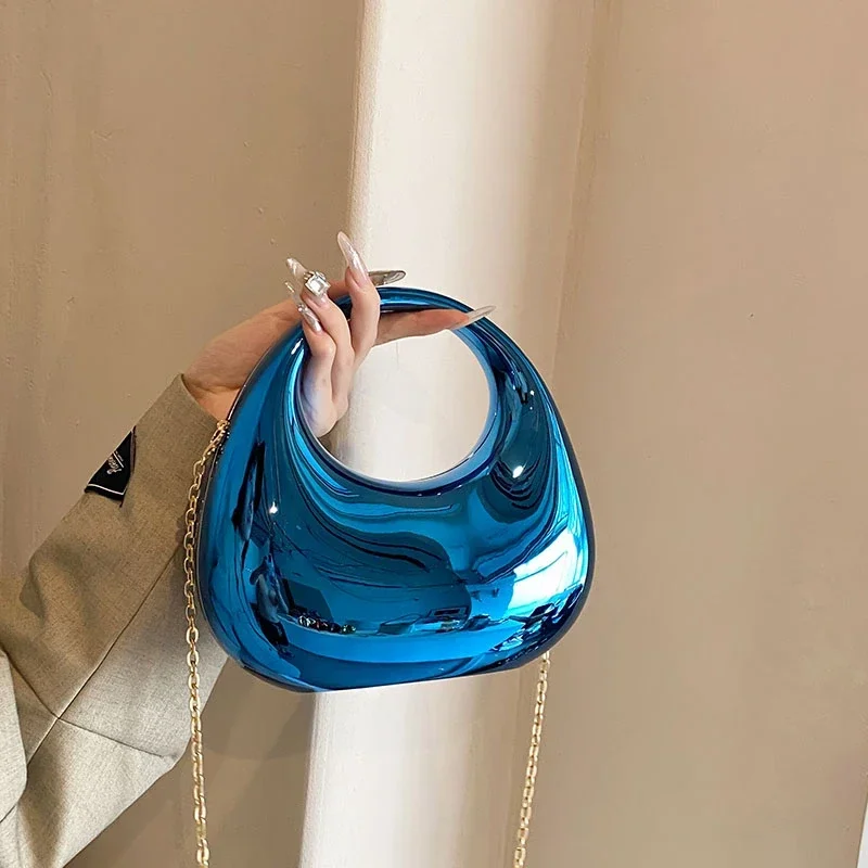 Fashion Trend Design Acrylic Half Moon Evening Bag for Women 2024 Luxury Wedding Dinner Party Dress Round Handle Clutch Purse